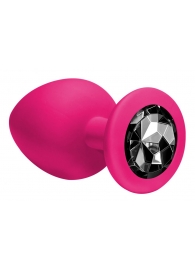 Большая розовая анальная пробка Emotions Cutie Large с чёрным кристаллом - 10 см. - Lola Games - купить с доставкой во Владивостоке
