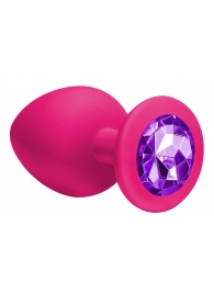 Большая розовая анальная пробка Emotions Cutie Large с фиолетовым кристаллом - 10 см. - Lola Games - купить с доставкой во Владивостоке