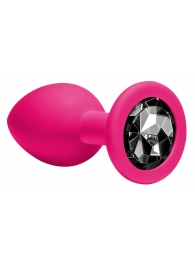 Средняя розовая анальная пробка Emotions Cutie Medium с чёрным кристаллом - 8,5 см. - Lola Games - купить с доставкой во Владивостоке