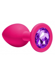 Средняя розовая анальная пробка Emotions Cutie Medium с фиолетовым кристаллом - 8,5 см. - Lola Games - купить с доставкой во Владивостоке