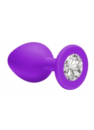 Средняя фиолетовая анальная пробка Emotions Cutie Medium с прозрачным кристаллом - 8,5 см. - Lola Games - купить с доставкой во Владивостоке