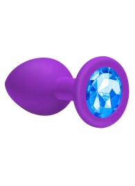 Средняя фиолетовая анальная пробка Emotions Cutie Medium с голубым кристаллом - 8,5 см. - Lola Games - купить с доставкой во Владивостоке
