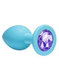 Средняя голубая анальная пробка Emotions Cutie Medium с фиолетовым кристаллом - 8,5 см. - Lola Games - купить с доставкой во Владивостоке