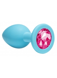 Средняя голубая анальная пробка Emotions Cutie Medium с розовым кристаллом - 8,5 см. - Lola Games - купить с доставкой во Владивостоке