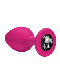 Малая розовая анальная пробка Emotions Cutie Small с чёрным кристаллом - 7,5 см. - Lola Games - купить с доставкой во Владивостоке