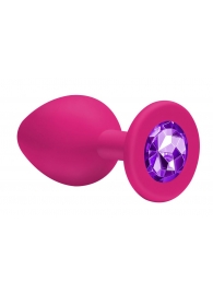 Малая розовая анальная пробка Emotions Cutie Small с фиолетовым кристаллом - 7,5 см. - Lola Games - купить с доставкой во Владивостоке