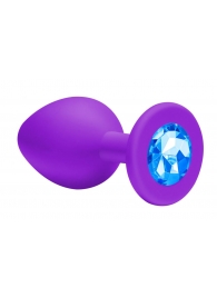 Малая фиолетовая анальная пробка Emotions Cutie Small с голубым кристаллом - 7,5 см. - Lola Games - купить с доставкой во Владивостоке