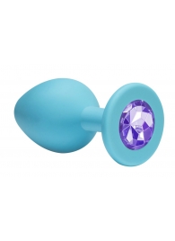 Малая голубая анальная пробка Emotions Cutie Small с фиолетовым кристаллом - 7,5 см. - Lola Games - купить с доставкой во Владивостоке