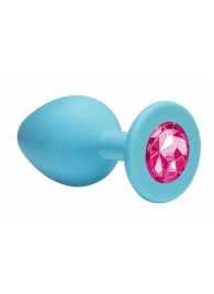 Малая голубая анальная пробка Emotions Cutie Small с розовым кристаллом - 7,5 см. - Lola Games - купить с доставкой во Владивостоке
