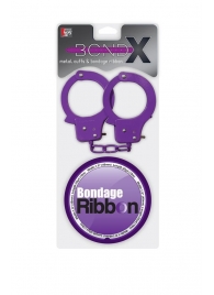 Набор для фиксации BONDX METAL CUFFS AND RIBBON: фиолетовые наручники из листового материала и липкая лента - Dream Toys - купить с доставкой во Владивостоке