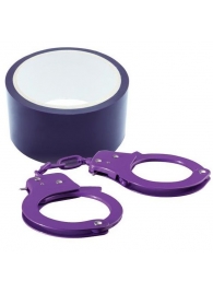 Набор для фиксации BONDX METAL CUFFS AND RIBBON: фиолетовые наручники из листового материала и липкая лента - Dream Toys - купить с доставкой во Владивостоке