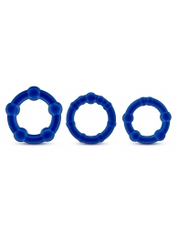 Набор из 3 синих эрекционных колец Stay Hard Beaded Cockrings - Blush Novelties - во Владивостоке купить с доставкой