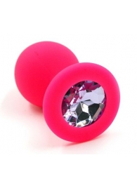 Розовая силиконовая анальная пробка с розовым кристаллом - 7 см. - Kanikule - купить с доставкой во Владивостоке