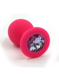 Розовая силиконовая анальная пробка с светло-фиолетовым кристаллом - 7 см. - Kanikule - купить с доставкой во Владивостоке