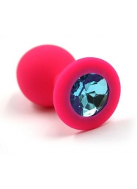 Розовая силиконовая анальная пробка с голубым кристаллом - 7 см. - Kanikule - купить с доставкой во Владивостоке