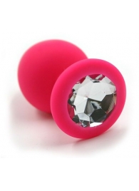 Розовая силиконовая анальная пробка с прозрачным кристаллом - 7 см. - Kanikule - купить с доставкой во Владивостоке