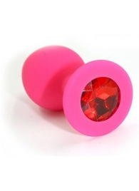 Розовая силиконовая анальная пробка с красным кристаллом - 7 см. - Kanikule - купить с доставкой во Владивостоке