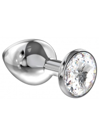 Большая серебристая анальная пробка Diamond Clear Sparkle Large с прозрачным кристаллом - 8 см. - Lola Games - купить с доставкой во Владивостоке