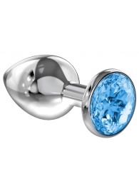 Большая серебристая анальная пробка Diamond Light blue Sparkle Large с голубым кристаллом - 8 см. - Lola Games - купить с доставкой во Владивостоке