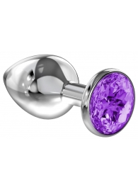Большая серебристая анальная пробка Diamond Purple Sparkle Large с фиолетовым кристаллом - 8 см. - Lola Games - купить с доставкой во Владивостоке