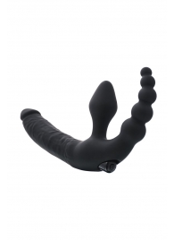 Чёрный безремневой страпон с вибрацией и анальным отростком - ToyFa - купить с доставкой #SOTBIT_REGIONS_UF_V_REGION_NAME#