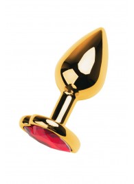 Золотистая анальная пробка с кристаллом-сердцем - 7,5 см. - ToyFa - купить с доставкой во Владивостоке