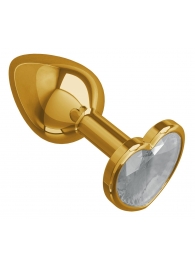 Золотистая анальная втулка с прозрачным кристаллом-сердцем - 7 см. - Джага-Джага - купить с доставкой во Владивостоке