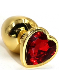 Золотистая анальная втулка с красным кристаллом-сердцем - 7 см. - Джага-Джага - купить с доставкой во Владивостоке