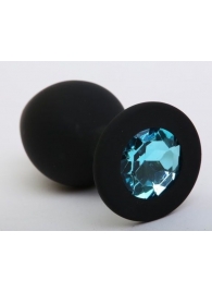 Чёрная анальная втулка с голубым кристаллом - 7,3 см. - Джага-Джага - купить с доставкой во Владивостоке