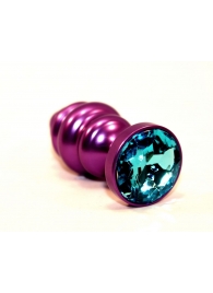 Фиолетовая рифленая пробка с голубым кристаллом - 7,3 см. - 4sexdreaM - купить с доставкой во Владивостоке
