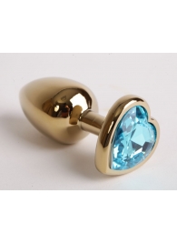 Золотистая анальная пробка с голубым кристаллом-сердцем - 9 см. - 4sexdreaM - купить с доставкой во Владивостоке