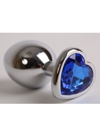 Серебристая анальная пробка с синим кристаллом-сердцем - 9 см. - 4sexdreaM - купить с доставкой во Владивостоке