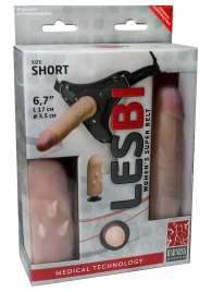 Телесный поясной страпон LESBI с вагинальной пробкой - 17 см. - LOVETOY (А-Полимер) - купить с доставкой во Владивостоке