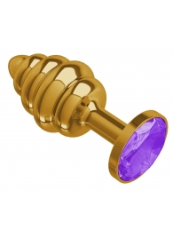 Золотистая пробка с рёбрышками и фиолетовым кристаллом - 7 см. - Джага-Джага - купить с доставкой во Владивостоке