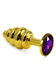 Золотистая пробка с рёбрышками и фиолетовым кристаллом - 7 см. - Джага-Джага - купить с доставкой во Владивостоке