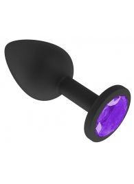 Чёрная анальная втулка с фиолетовым кристаллом - 7,3 см. - Джага-Джага - купить с доставкой во Владивостоке