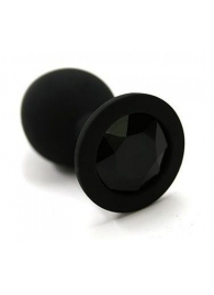 Чёрная анальная втулка с чёрным кристаллом - 7,3 см. - Джага-Джага - купить с доставкой во Владивостоке