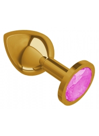 Золотистая средняя пробка с розовым кристаллом - 8,5 см. - Джага-Джага - купить с доставкой во Владивостоке