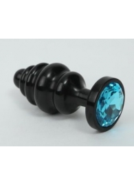 Черная фигурная анальная пробка с голубым кристаллом - 8,2 см. - 4sexdreaM - купить с доставкой во Владивостоке