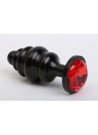 Черная фигурная анальная пробка с красным кристаллом - 8,2 см. - 4sexdreaM - купить с доставкой во Владивостоке