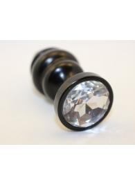 Черная фигурная анальная пробка с прозрачным кристаллом - 8,2 см. - 4sexdreaM - купить с доставкой во Владивостоке
