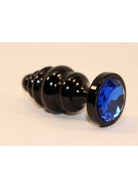 Черная фигурная анальная пробка с синим кристаллом - 8,2 см. - 4sexdreaM - купить с доставкой во Владивостоке