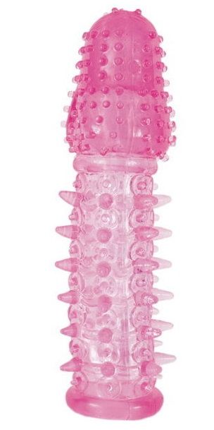 Закрытая насадка розового цвета с шипами и точками - 13,5 см. - Toyfa Basic - во Владивостоке купить с доставкой