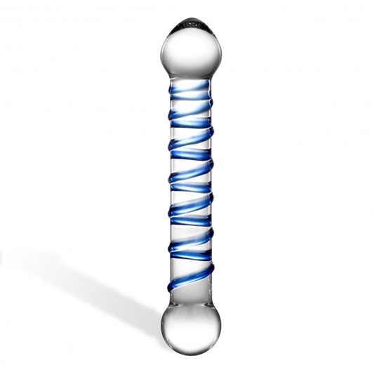 Прозрачный фаллос с голубой спиралью Spiral Dildo - 17 см. - Glas