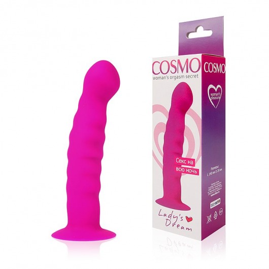 Розовый фаллоимитатор с ребристой поверхностью Cosmo - 14 см. - Bior toys