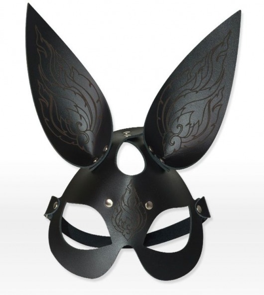Чёрная кожаная маска с длинными ушками и эффектом тату - Sitabella - купить с доставкой во Владивостоке