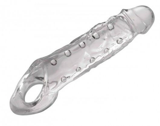 Прозразная закрытая насадка на пенис с поддержкой мошонки Clearly Ample Penis Enhancer - 22 см. - XR Brands - во Владивостоке купить с доставкой