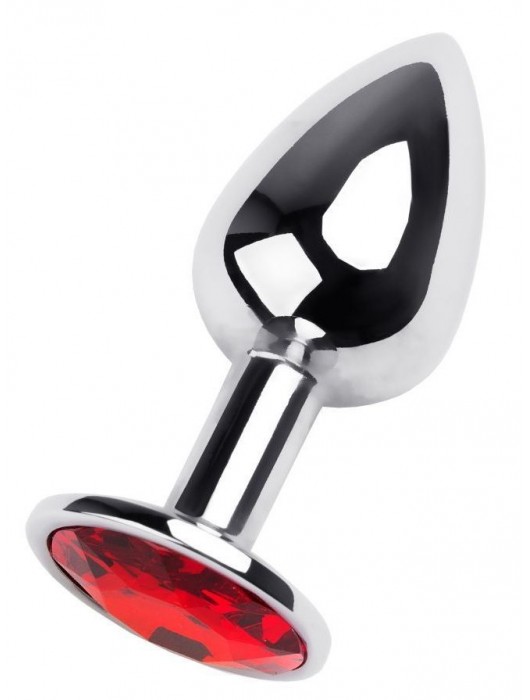 Маленькая коническая серебристая анальная пробка с красным кристаллом - 7 см. - ToyFa - купить с доставкой во Владивостоке