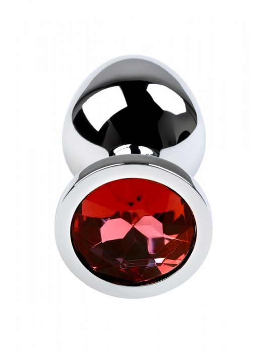 Серебристая коническая анальная пробка с красным кристаллом - 8 см. - ToyFa - купить с доставкой во Владивостоке