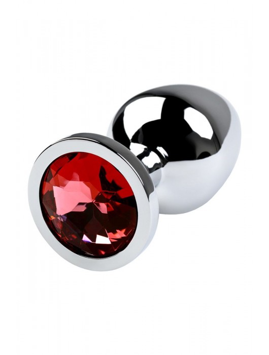 Серебристая коническая анальная пробка с красным кристаллом - 8 см. - ToyFa - купить с доставкой во Владивостоке